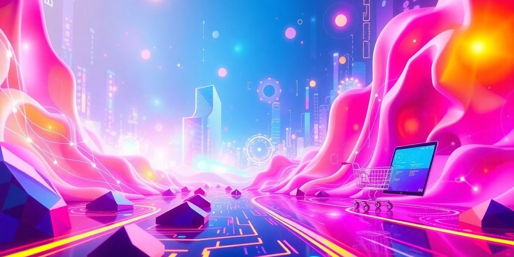 Futuristic digital landscape for online marketing optimization.