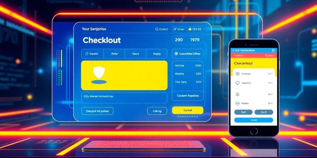 Futuristic e-commerce checkout interface with vibrant design.