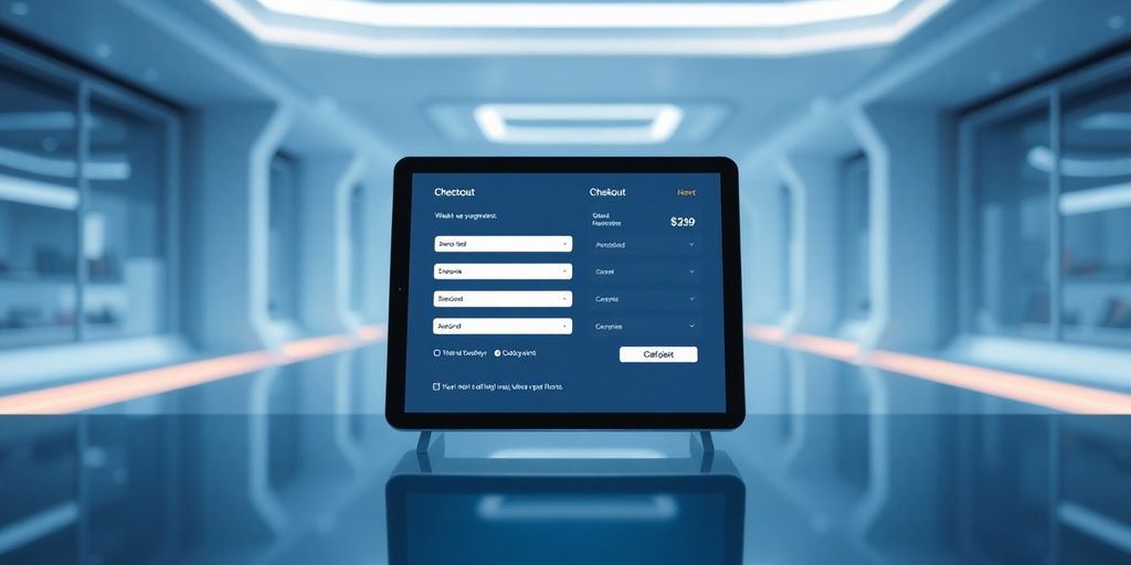 Minimalist checkout interface on a digital device.
