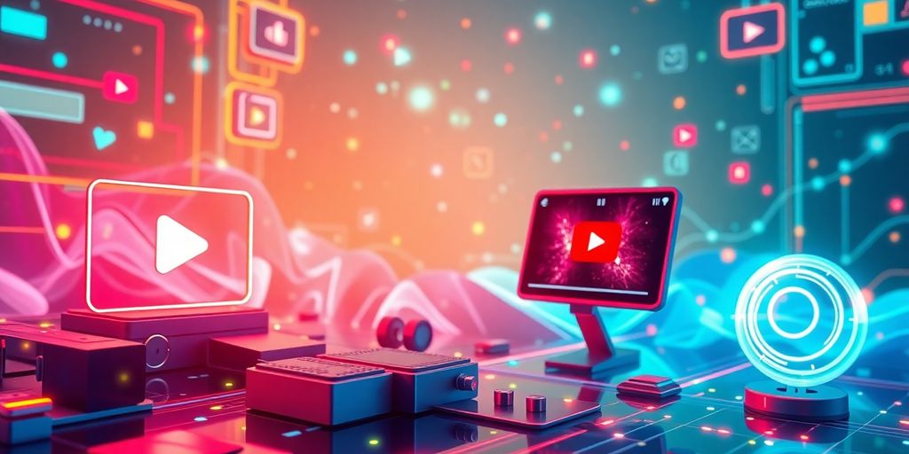 Futuristic technology and e-commerce themed YouTube thumbnail.