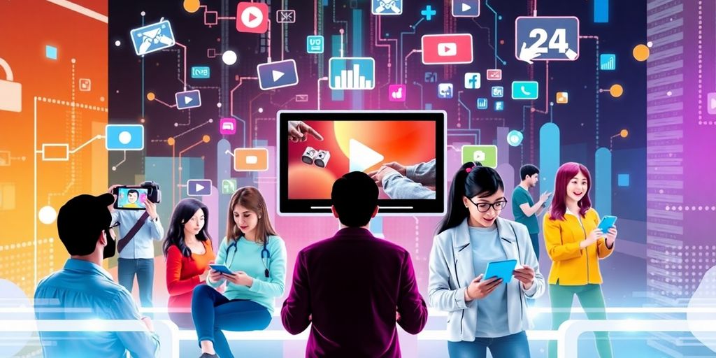 People interacting with video content in a digital environment.