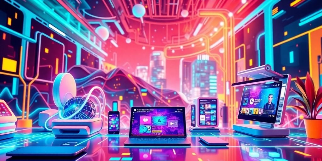 Futuristic digital landscape with advanced technology elements.