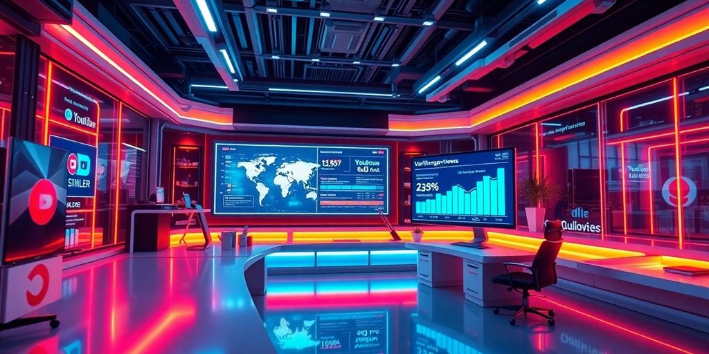 Futuristic e-commerce workspace with advanced technology elements.