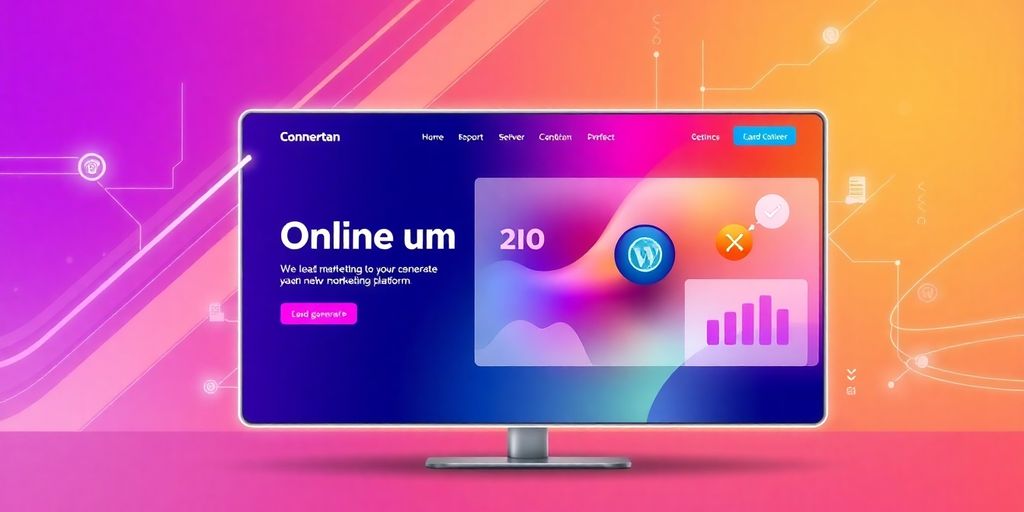 Futuristic online marketing platform interface with vibrant colors.