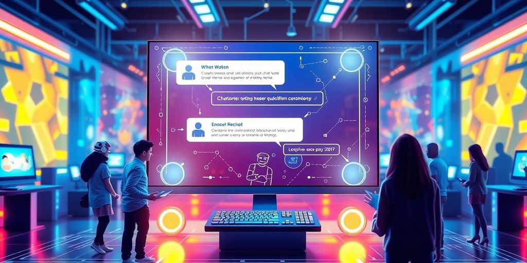 Futuristic chatbot interface in an e-commerce setting.