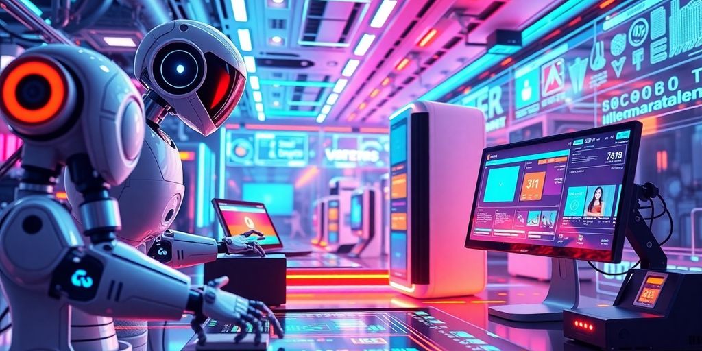 Futuristic e-commerce technology automating marketing campaigns.