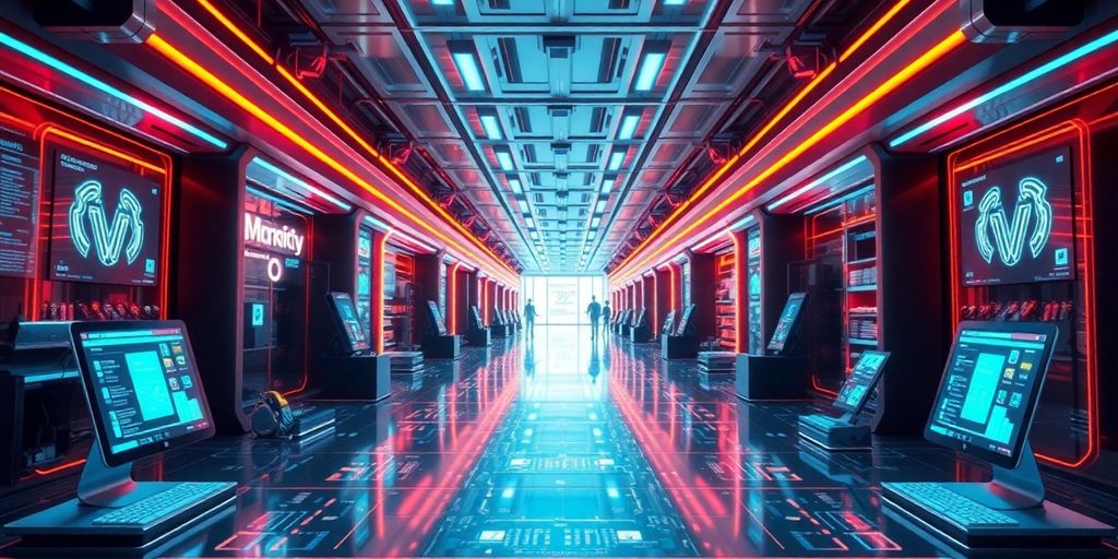 Futuristic e-commerce technology enhancing online marketing strategies.