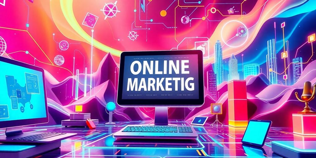 Futuristic digital landscape with advanced technology elements.