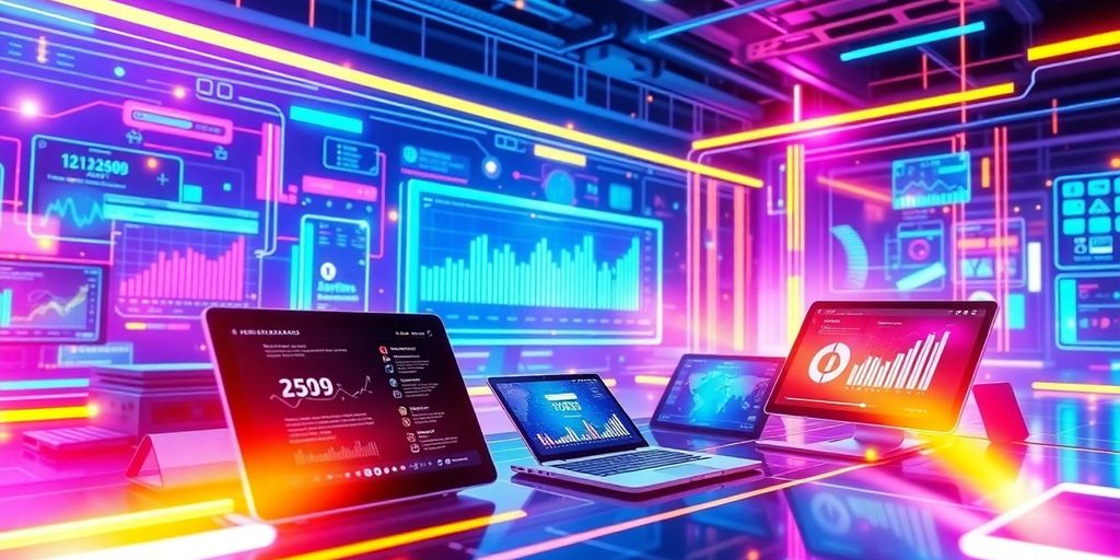 Futuristic e-commerce scene with advanced technology elements.