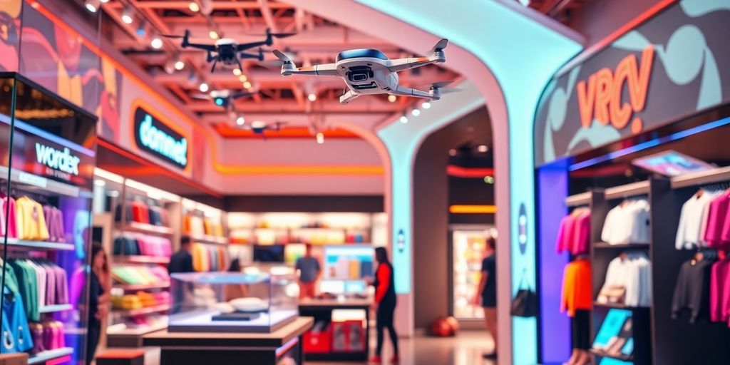 Futuristic eCommerce scene with advanced technology elements.