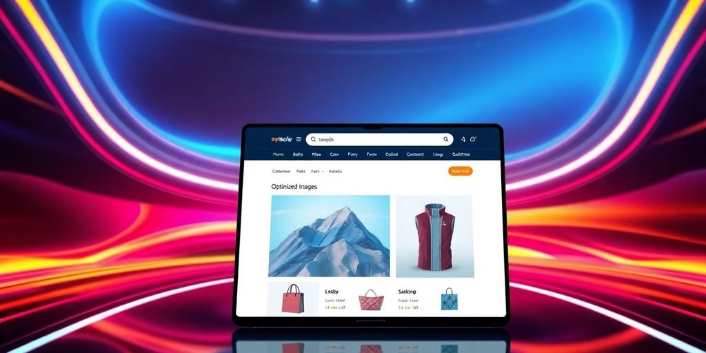 Futuristic e-commerce interface with optimized images.