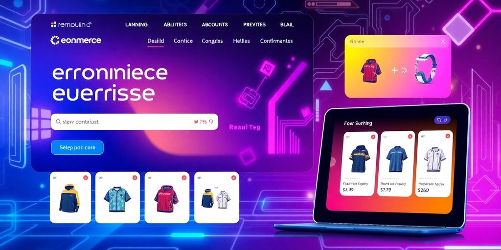 Futuristic eCommerce website interface with vibrant colors.