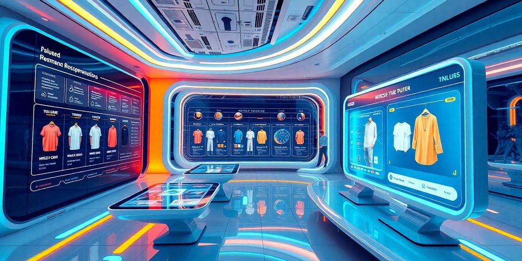 Futuristic eCommerce with personalized product recommendations.