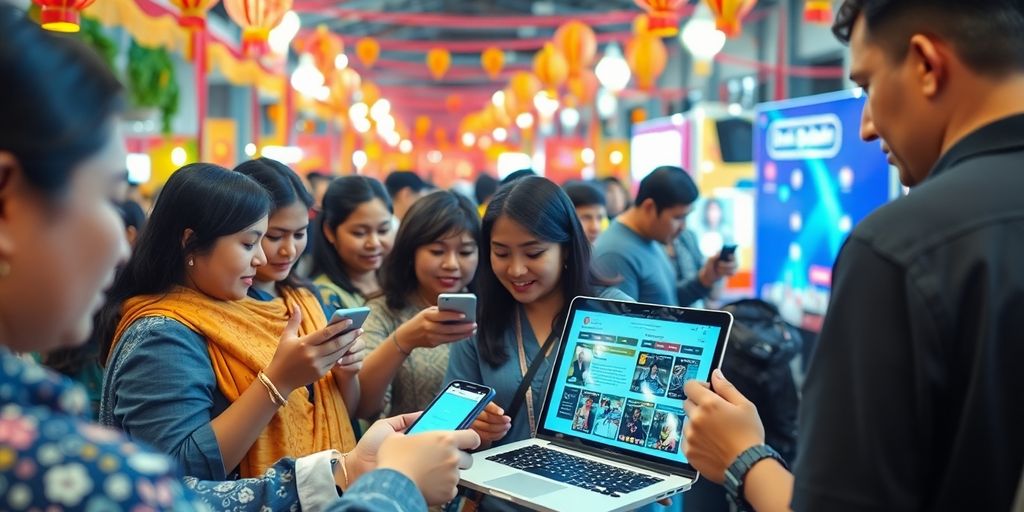 People engaging with technology at a local community event.