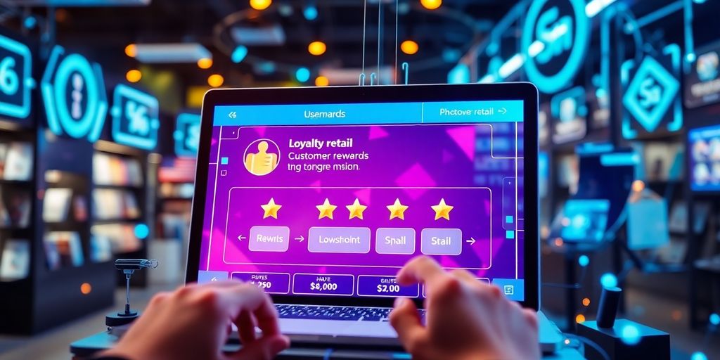 Futuristic digital interface for customer loyalty program.