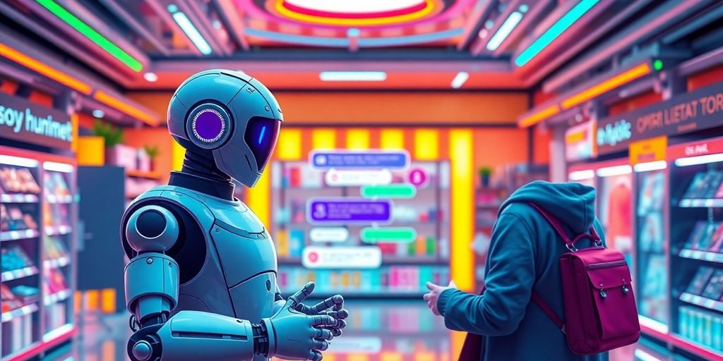 Futuristic e-commerce chatbot interface for local marketing.