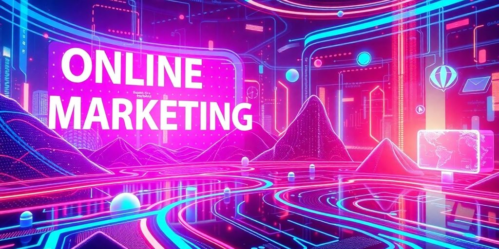 Futuristic digital landscape for online marketing campaigns.
