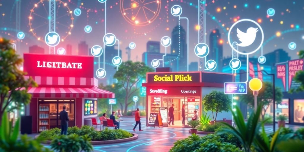 Futuristic technology with social media icons in business.