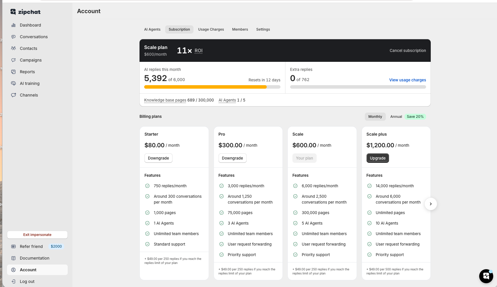 Improved subscription page