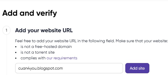 Tambah Website di PropellerAds