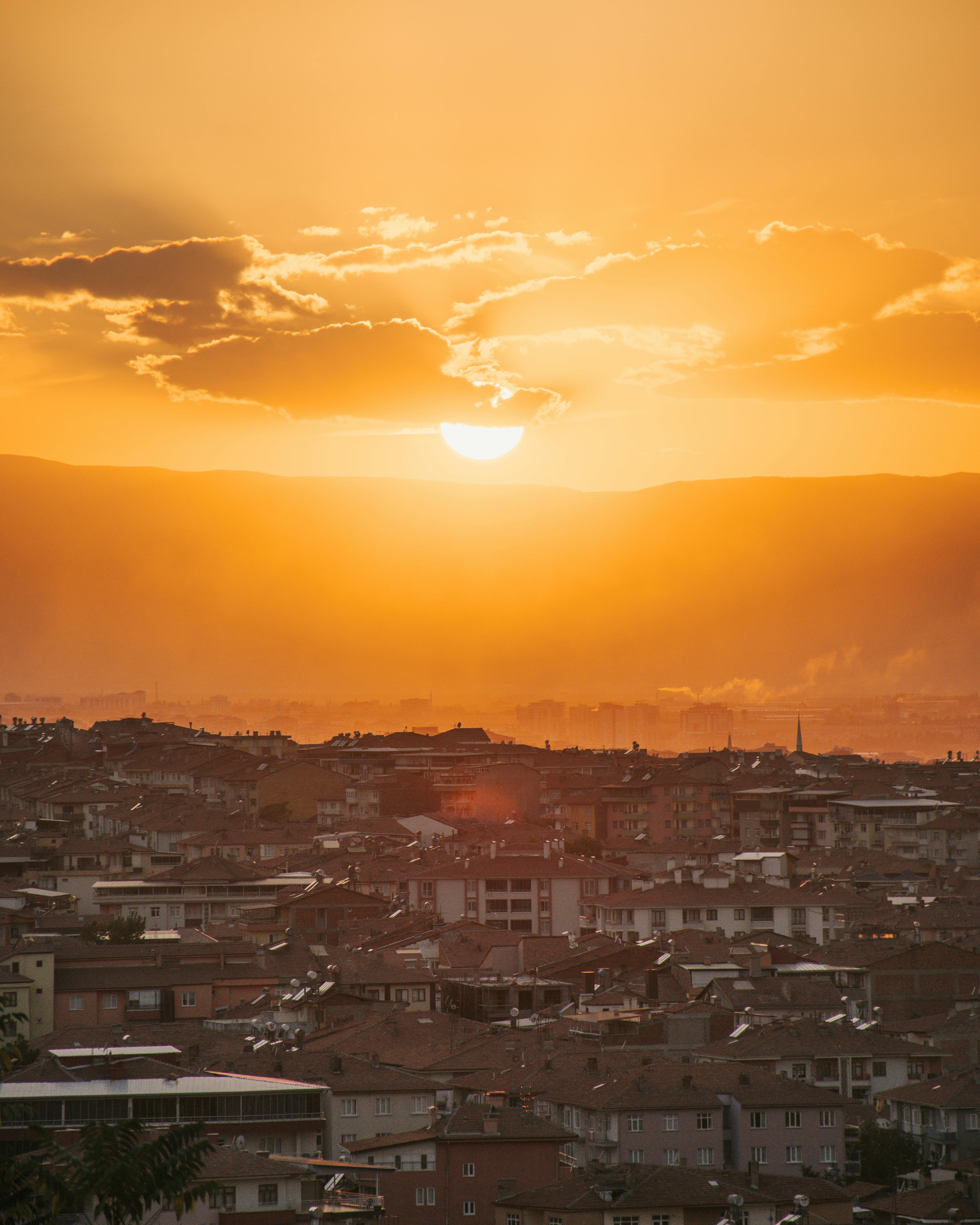 city image with orange sunset