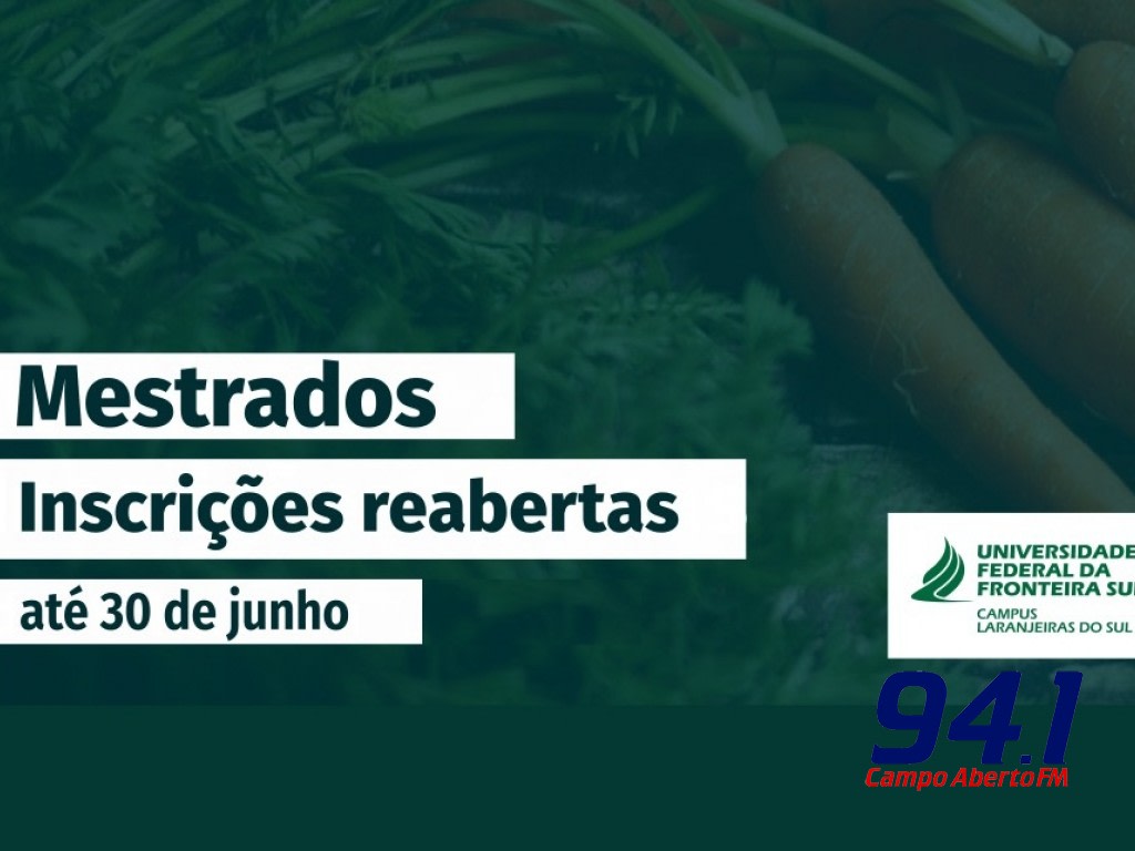 Mestrados da UFFS Campus Laranjeiras do Sul: inscriÃ§Ãµes reabertas
