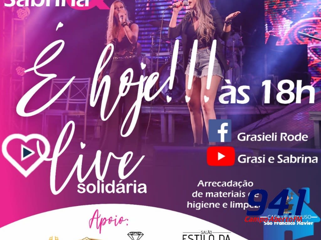 Ã‰ hoje a Live SolidÃ¡ria de Grasi &amp; Sabrina em pro da Casa de Repouso SÃ£o Francisco Xavier