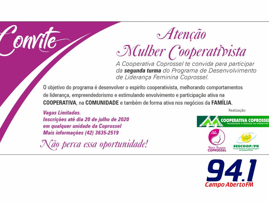 OPORTUNIDADE - Ãšltimos dias para inscriÃ§Ãµes da segunda turma do  Programa de Desenvolvimento da LideranÃ§a Feminina da Coprossel