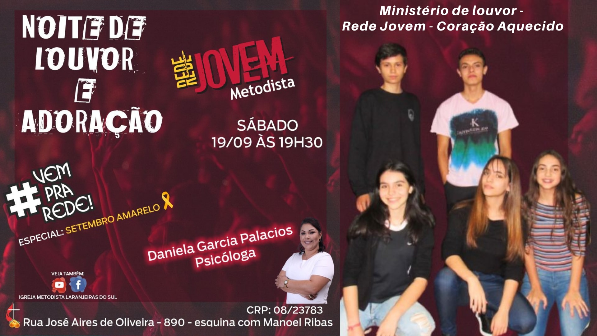 Rede de Jovens da Igreja Metodista promove neste sÃ¡bado (19/09) culto especial â€“ Setembro Amarelo