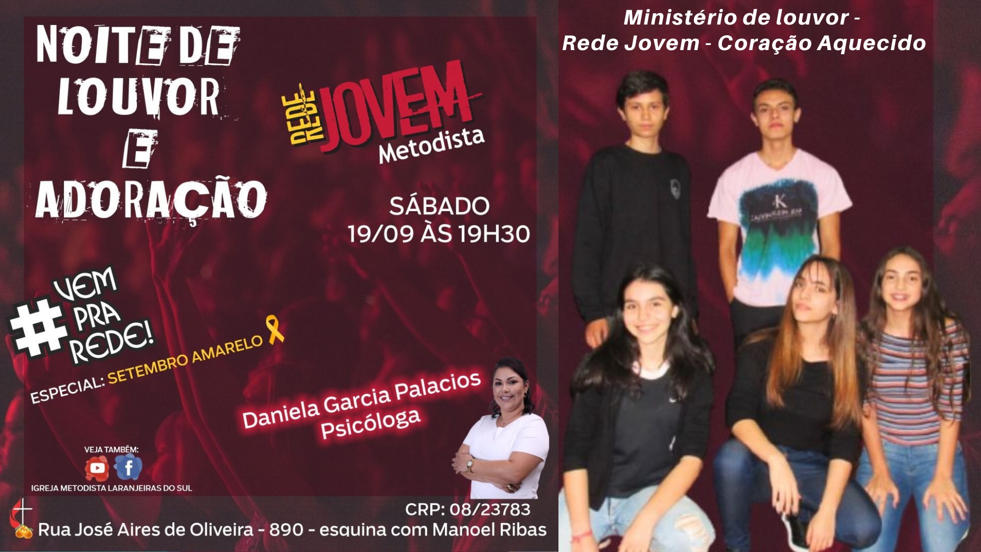 Rede de Jovens da Igreja Metodista promove neste sábado (19/09) culto especial – Setembro Amarelo