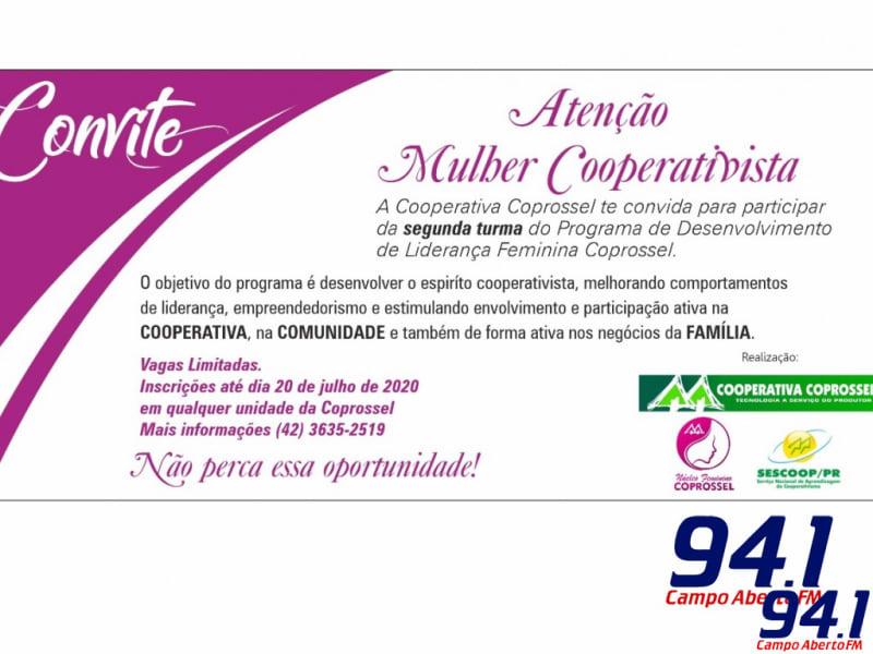 OPORTUNIDADE - Ãšltimos dias para inscriÃ§Ãµes da segunda turma do  Programa de Desenvolvimento da LideranÃ§a Feminina da Coprossel