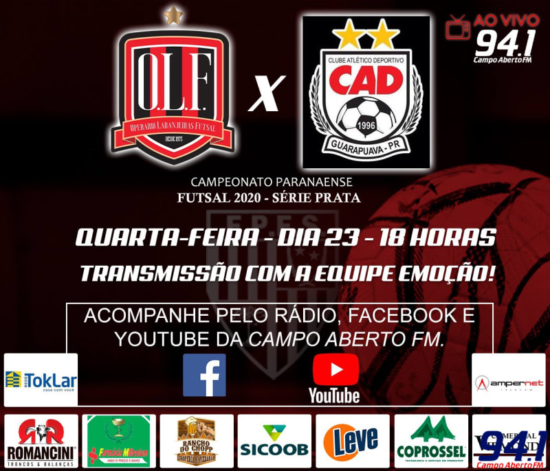 Partida entre OperÃ¡rio x CAD pelo Paranaense de Futsal Chave Prata Ã© transferida. 