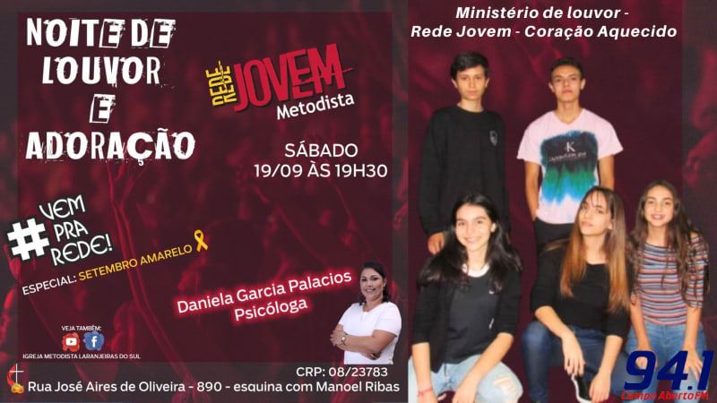 Rede de Jovens da Igreja Metodista promove neste sÃ¡bado (19/09) culto especial â€“ Setembro Amarelo