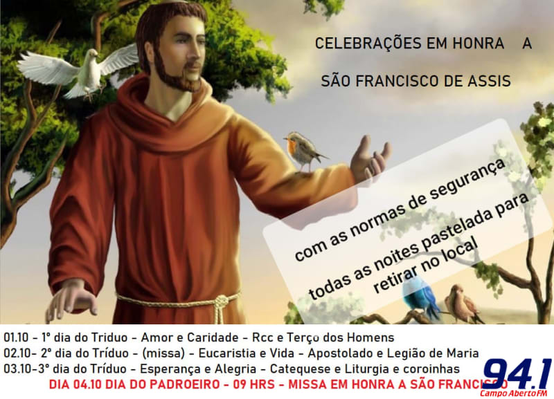 Inicia na noite desta quinta (01) TrÃ­duo em Louvor a SÃ£o Francisco de Assis