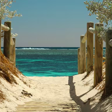 sentier de sable menant à une plage avec cue sur la mer