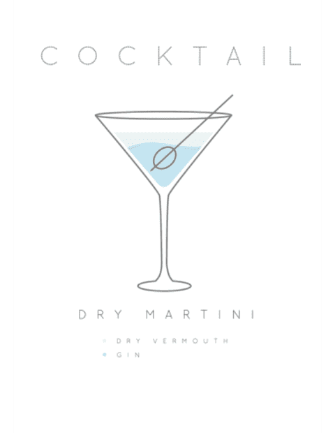 Plakatas „Kokteilis Sausas Martinis“ – virtuvės plakatas | Framein