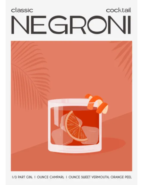 Plakatas „Kokteilis Negroni“ – virtuvės plakatas | Framein