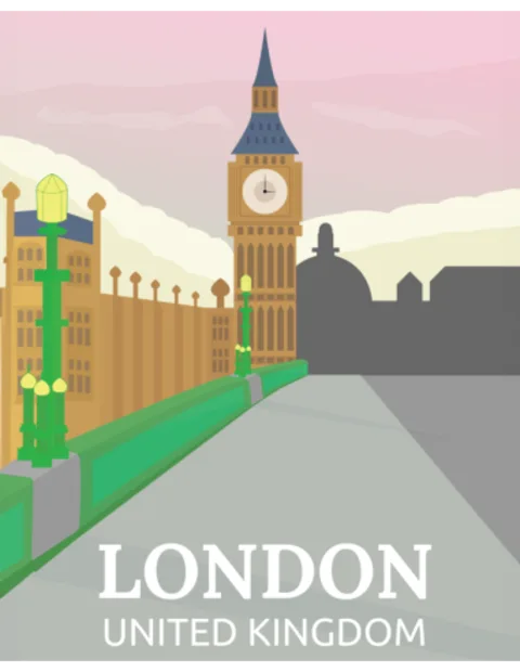 Kelionės plakatas „Londonas, Didžioji Britanija“ – kelionių plakatas | Framein