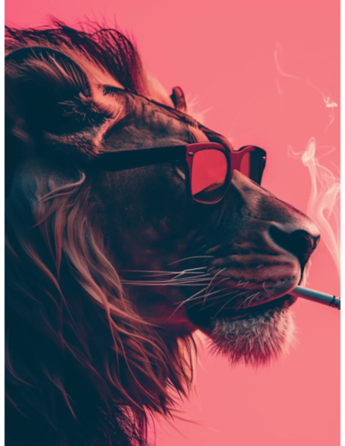 Plakatas „Liųtas su cigarete“ – juokingas plakatas | Framein – nuotrauka 1 iš 2
