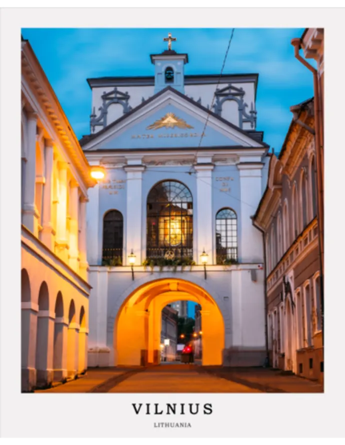 Kelionės plakatas „Vilnius, Aušros vartai“ – kelionių plakatas | Framein – nuotrauka 1 iš 2