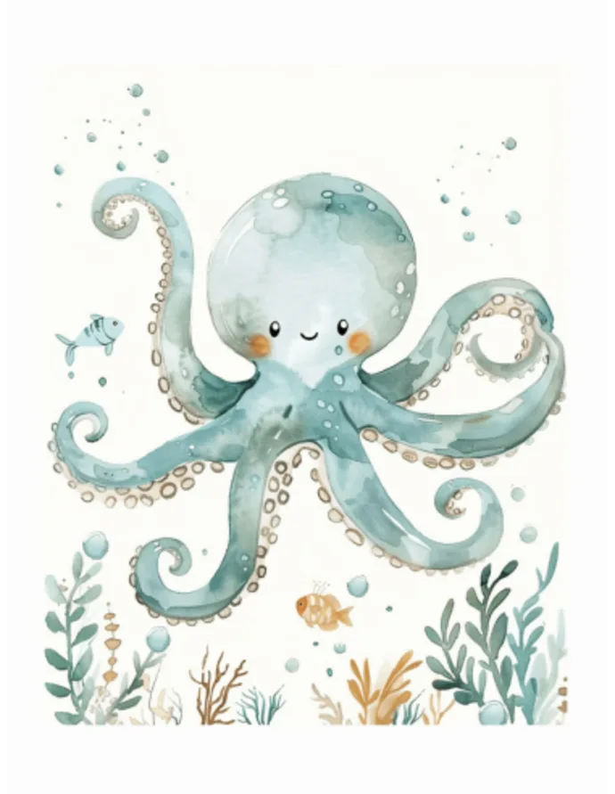 Vaikiškas plakatas „Gražus aštuonkojis“ – vaikiškas plakatas | Framein – nuotrauka 1 iš 2