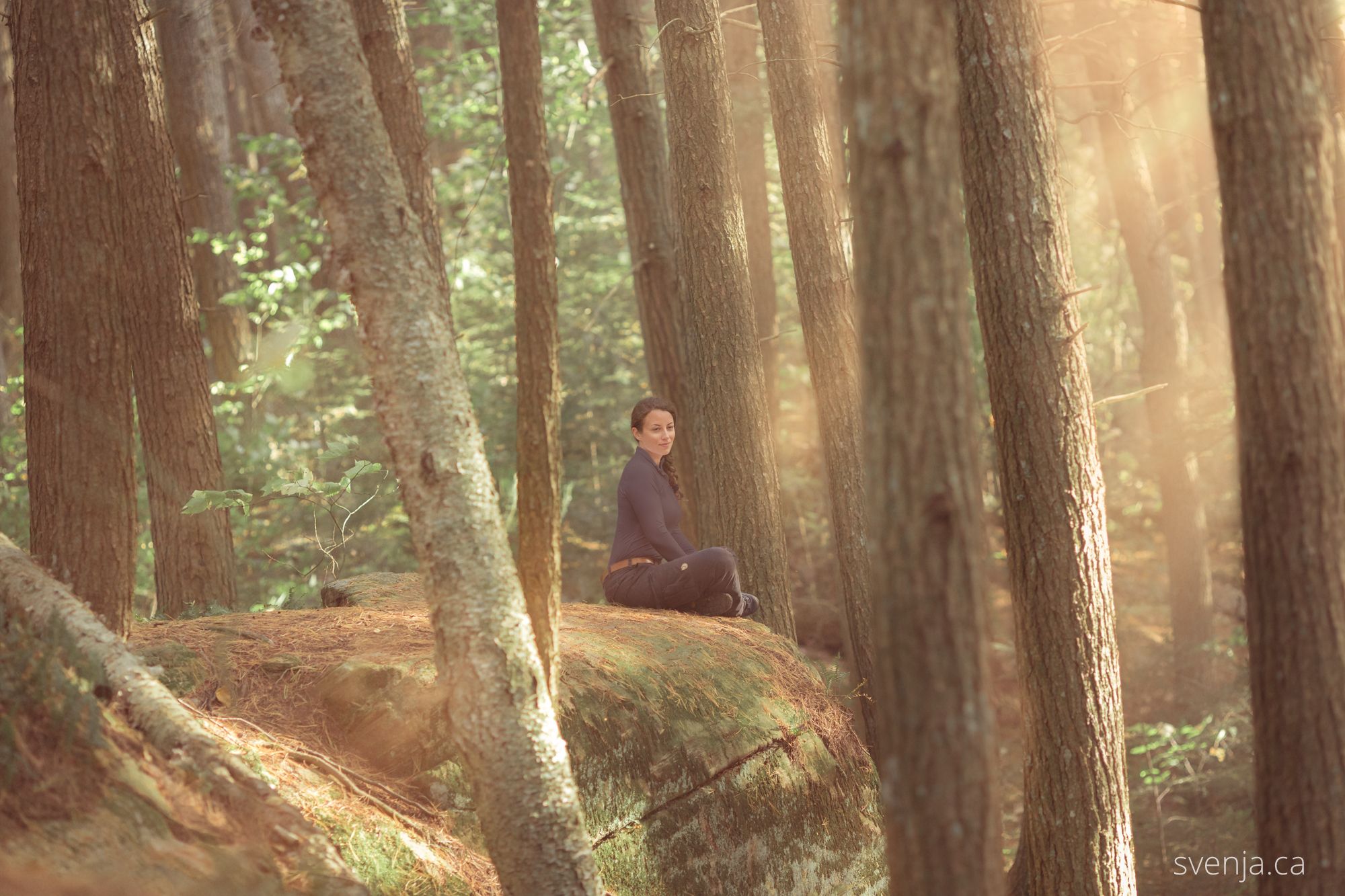 Svenja relaxing during a hike to Rock Lake, Algonquin Park