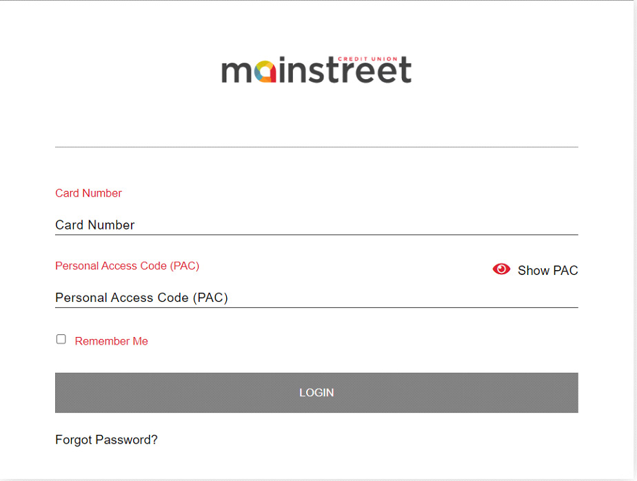 screenshot from the Mainstreet to enter in Personal Access Code
