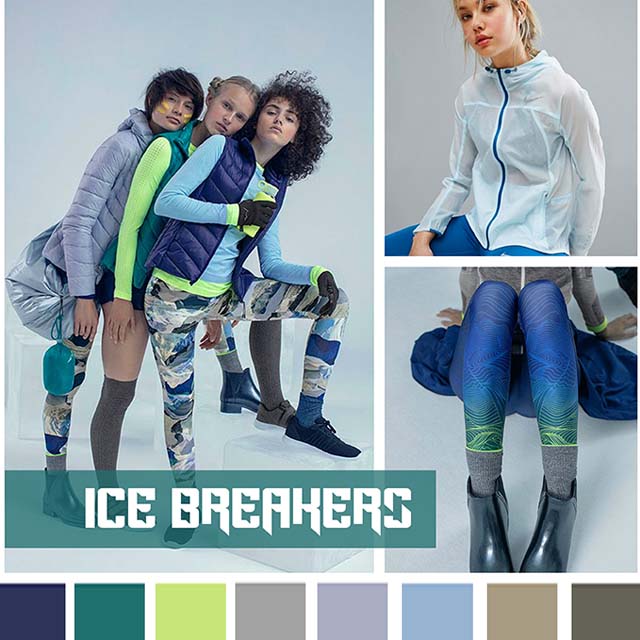 #DesignOptions FW18/19 color report on #WeConnectFashion, Contemporary Activewear Mood: Ice Breakers.