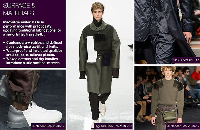 #Trendstop Essential F/W 2018 theme on #WeConnectFashion. Menswear Trend: Minimalist Utility, surface & materials
