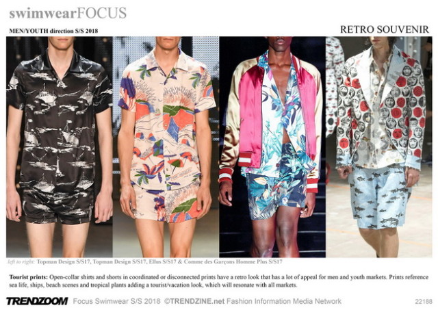 #Trendzine SS 2018 trends on #WeConnectFashion. Men's Swimwear: Retro Souvenir
