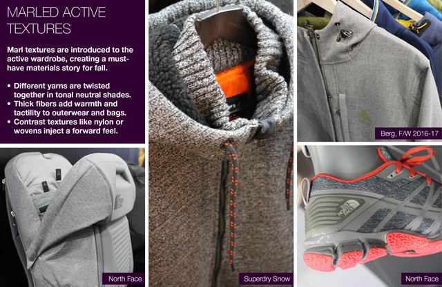 #Trendstop on #WeConnectFashion, Sportswear trends FW 16/17 ISPO Munich tradeshow: Marled Active Textures.