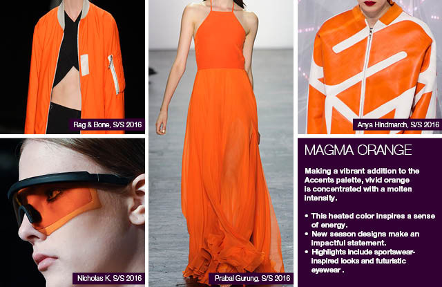 Seen on #WeConnectFashion courtesy of #Trendstop, Runway SS 2016 color, Magma Orange trend board