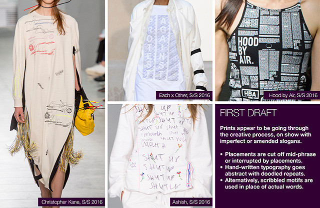Seen of #WeConnectFashion courtesy of #Trendstop, Runway SS 2016 prints, First Draft trend board