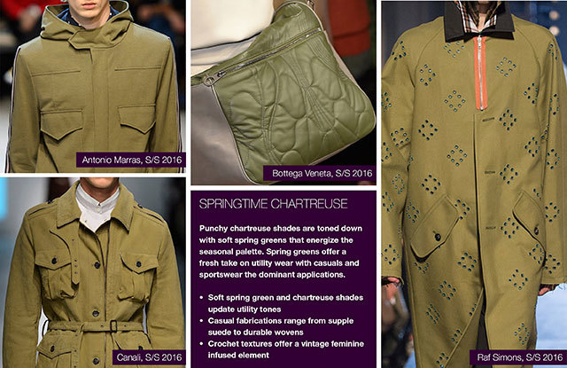 Trendstop SS17 Color on #WeConnectFashion: Menswear Earthy Spice Palette, pictured: Springtime Chartreuse